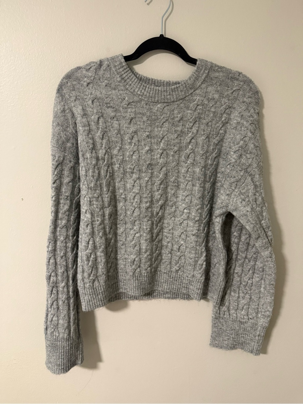H&M Light Grey Cable Knit Crewneck Sweater